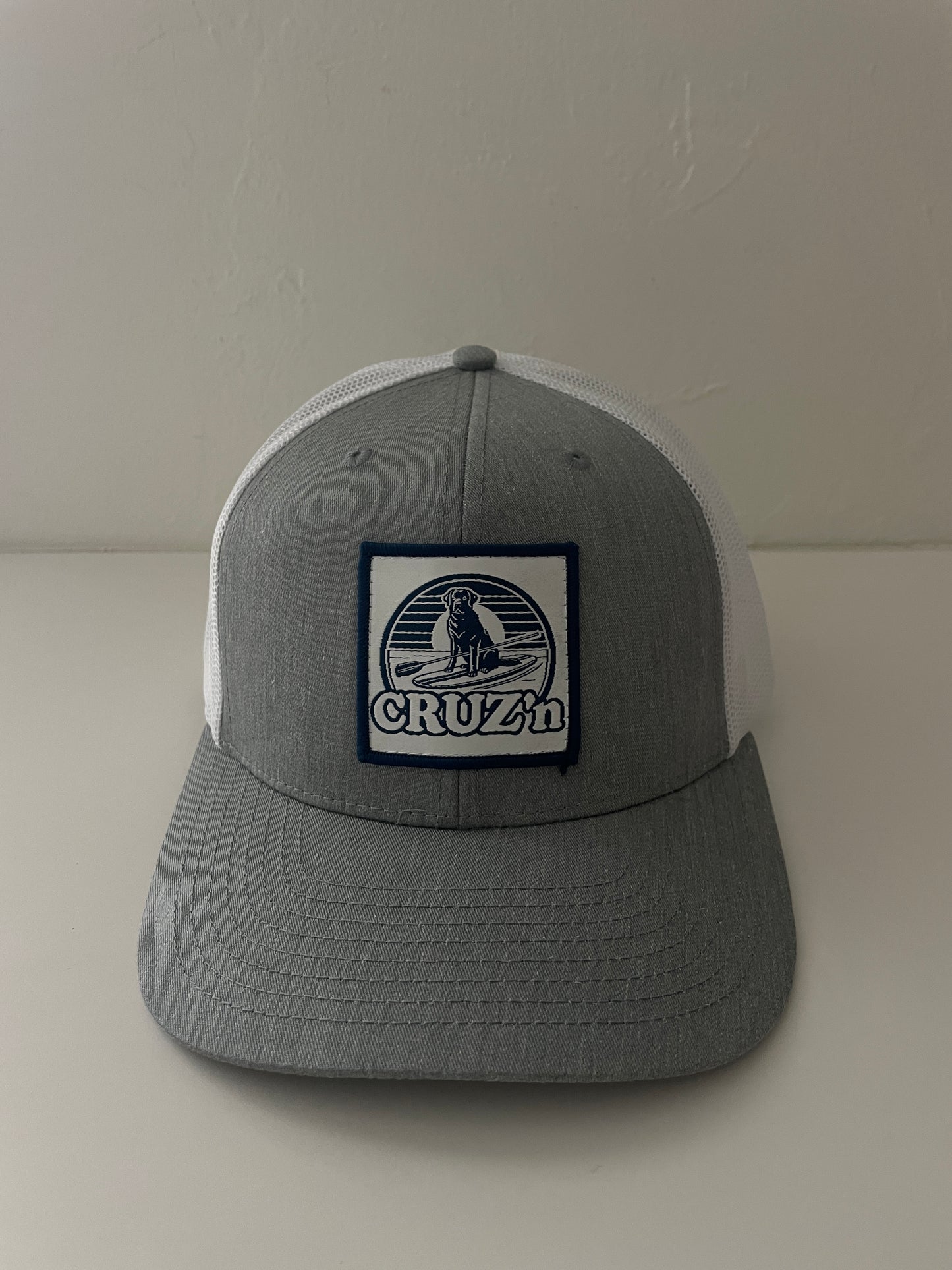 Cruz'n Grey/White cotton twill based custom Trucker Hat
