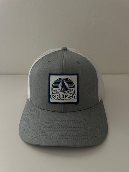 Cruz'n Grey/White cotton twill based custom Trucker Hat