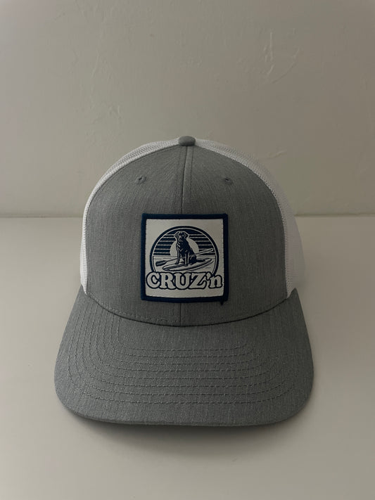 Cruz'n Grey/White cotton twill based custom Trucker Hat