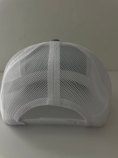 Cruz'n Grey/White cotton twill based custom Trucker Hat